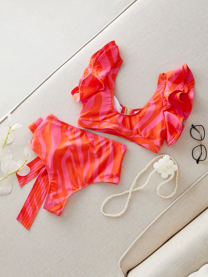 2025 Print Bikini Women Swimwear Push Up Swimsuit High Waist Biquini Halter Backless Bathing Suit Ruffle Beach Wear Summer