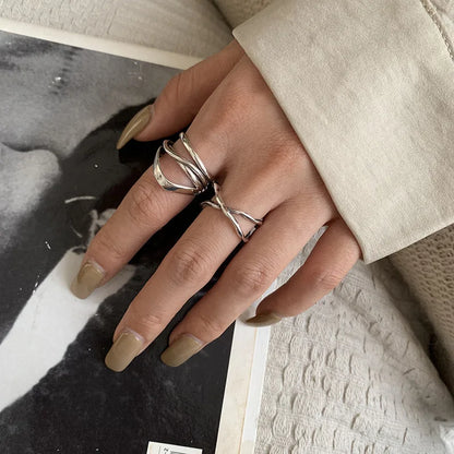 VENTFILLE 925 Sterling Silver Rings INS Fashion Hip Hop Vintage Couples Hollow Lines Punk Thai Silver Party Adjustable  Jewelry