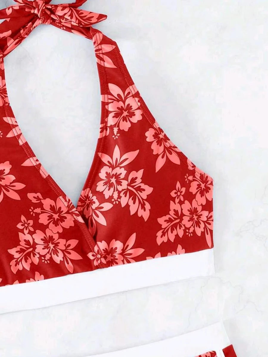 2025 Halter Sporty Bikinis Printed Swimsuit Women High Waist Shorts Swimwear Female Bathers Bathing Swimming Swim Suit Beachwear