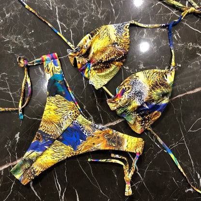 RUOTONGSEPT 2022 Striped Bikini Set Knotted Swimsuit Women Biquinis Beach Sexy Thong Swimwear Bandage Brazilian Mirco Bikinis