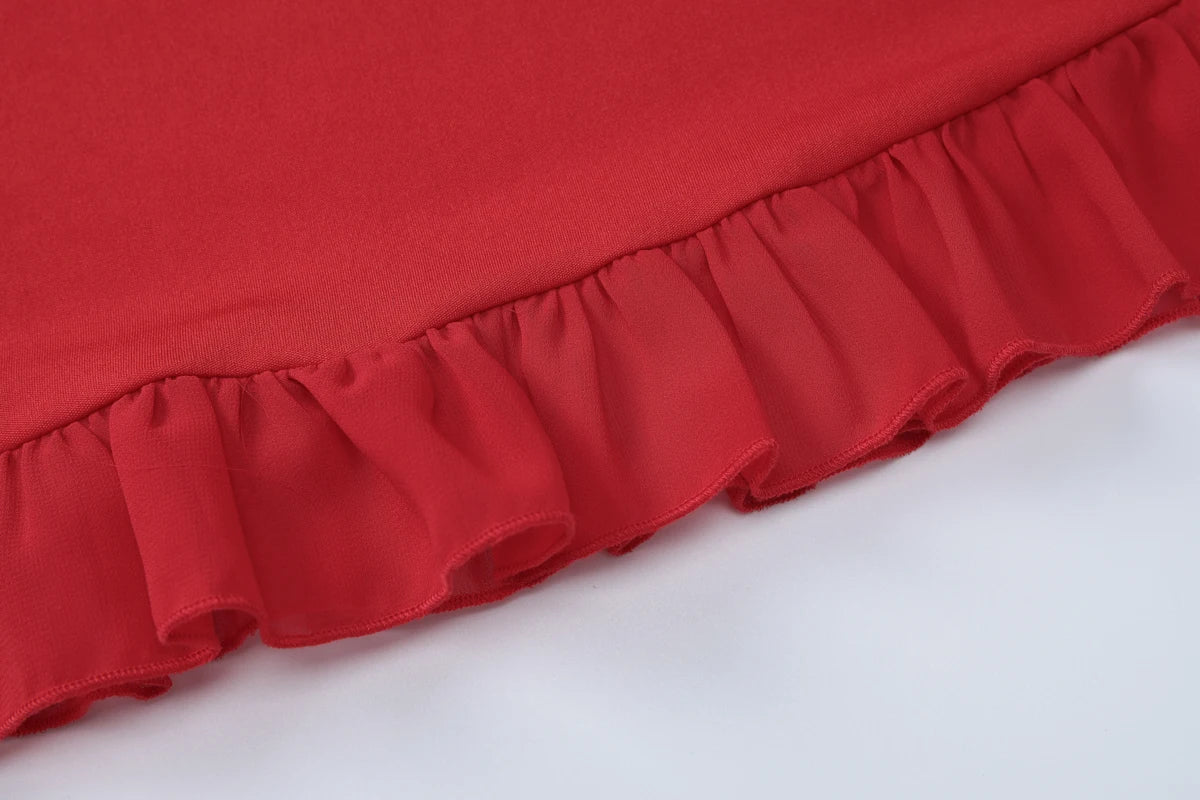 Hugcitar Elegant Solid Slips Ruffles Backless Bandage Patchwork Sexy Slim Mini Dress Summer Women Outfits Party Beach Festival