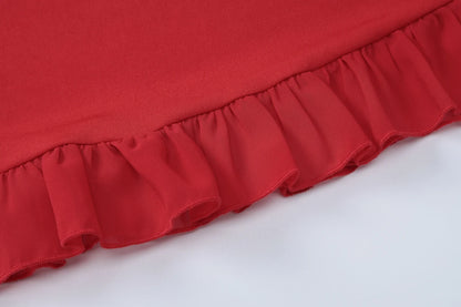 Hugcitar Elegant Solid Slips Ruffles Backless Bandage Patchwork Sexy Slim Mini Dress Summer Women Outfits Party Beach Festival