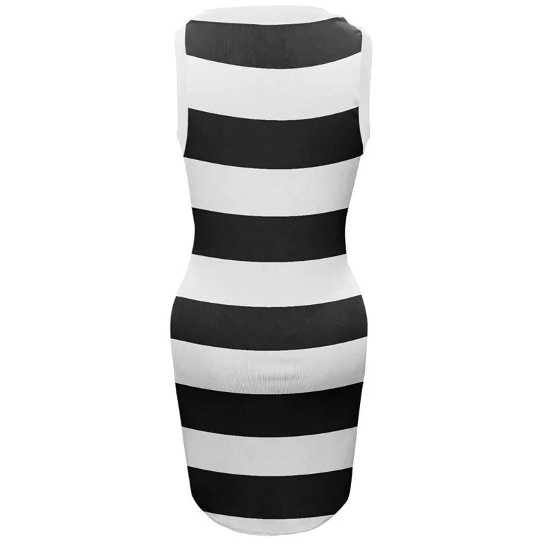 Summer Women Sundress Casual Women O-Neck Sleeveless Striped Print Boydcon Dress Slim A-Line Mini Stretch Vestidos YML-B9022