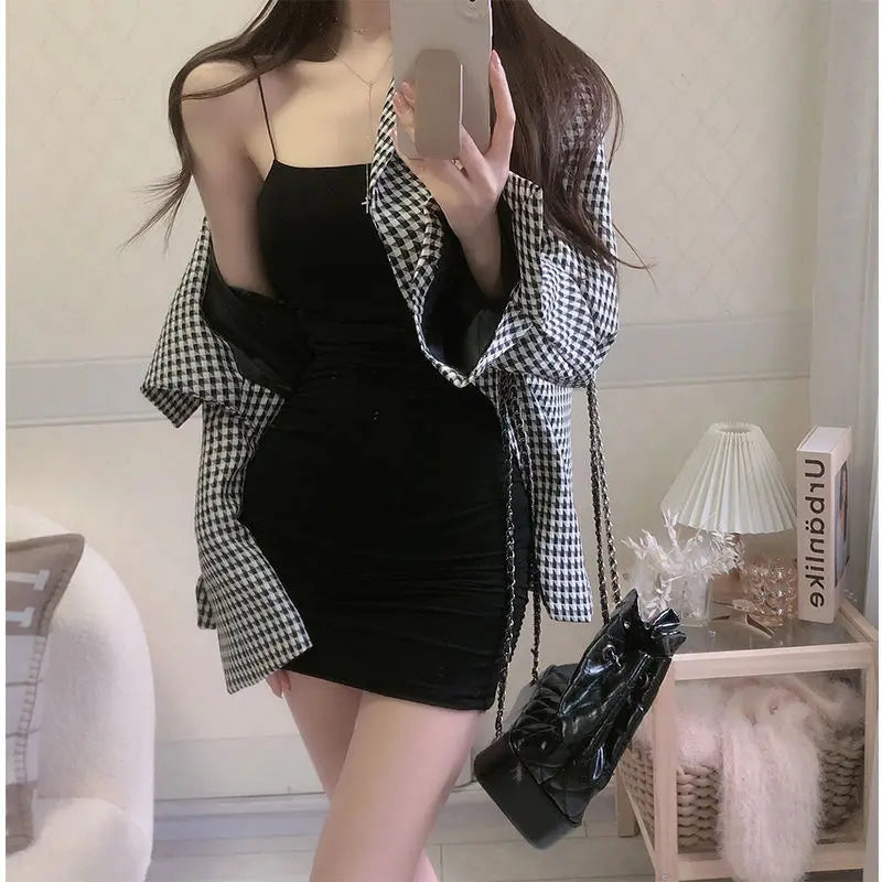 Elegant Solid Sling Sleeveless Type A Sheath Mini Short Dresses Summer New Sexy Slim Slimming Arm Covering Dresses