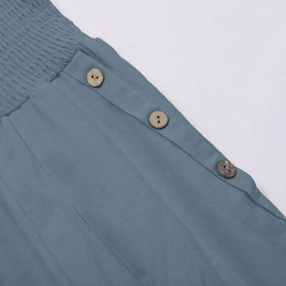 Fashion Cotton Linen Pants Women's Elastic High Waist Loose Wide Leg Pants With Pockets Solid Color Pleated Yoga Sports Pants