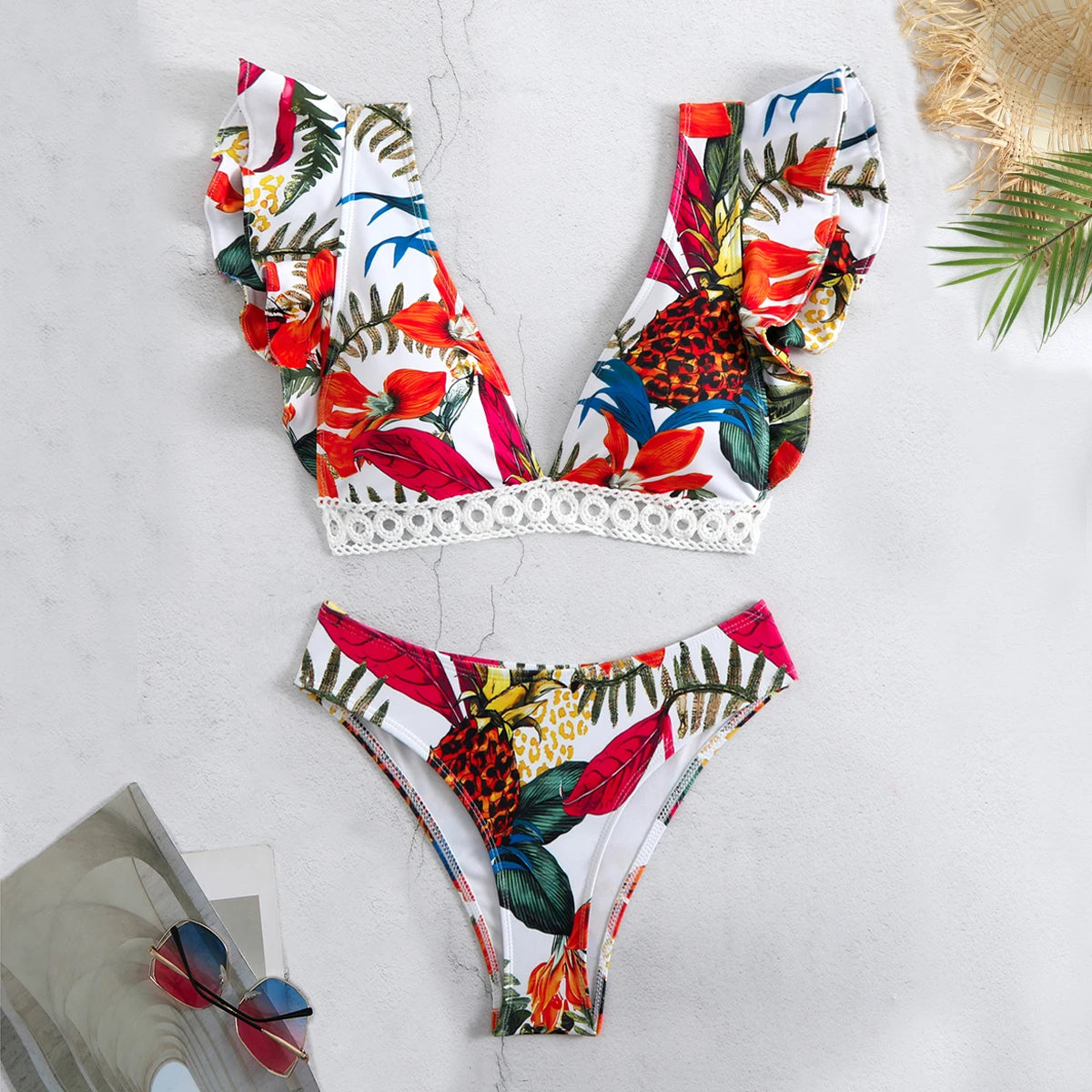 2025 Print Bikini Women Swimwear Push Up Swimsuit High Waist Biquini Halter Backless Bathing Suit Ruffle Beach Wear Summer