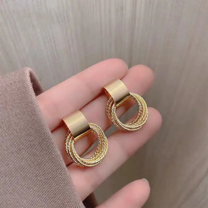 Vintage Metal Round Drop Earrings for Women Trendy Party Geometry Statement Jewelry Multilayer Small Circle Dangle Earrings