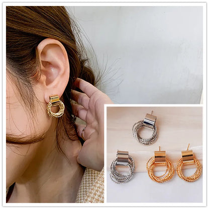 Vintage Metal Round Drop Earrings for Women Trendy Party Geometry Statement Jewelry Multilayer Small Circle Dangle Earrings
