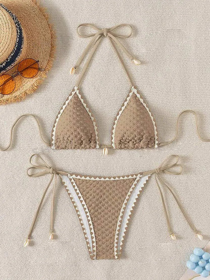 Sexy Halter Wrinkled Weave Bikini Set Shell Designer Swimsuit Women Push Up Micro Bikinis Summer Bathing Suit Swim Beach Wear