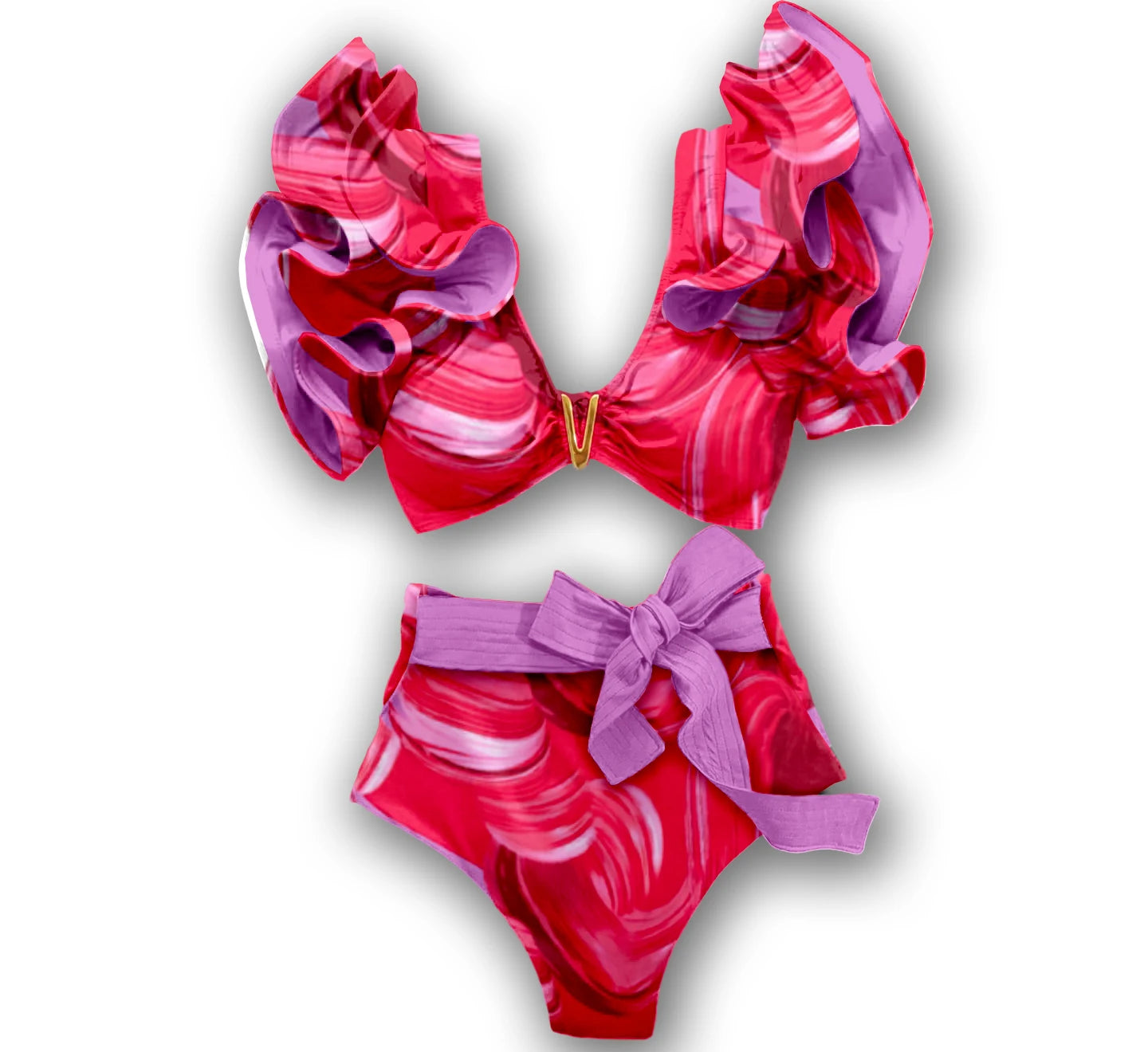 2025 Print Bikini Women Swimwear Push Up Swimsuit High Waist Biquini Halter Backless Bathing Suit Ruffle Beach Wear Summer