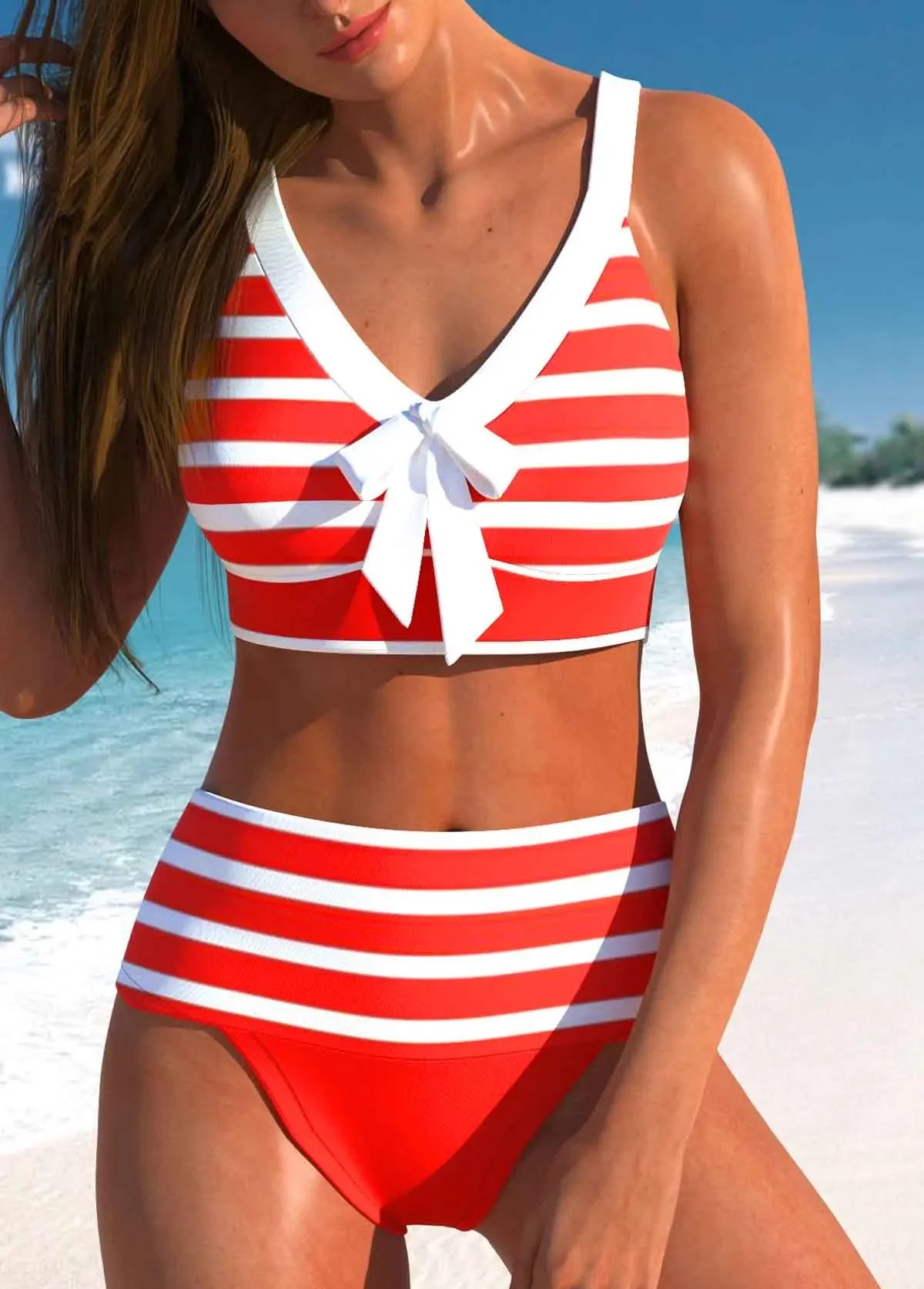 Women's New Summer Two-piece Swimsuit with Black and White Printed Sexy Lace Up Casual Beach Swimsuit S-6XL