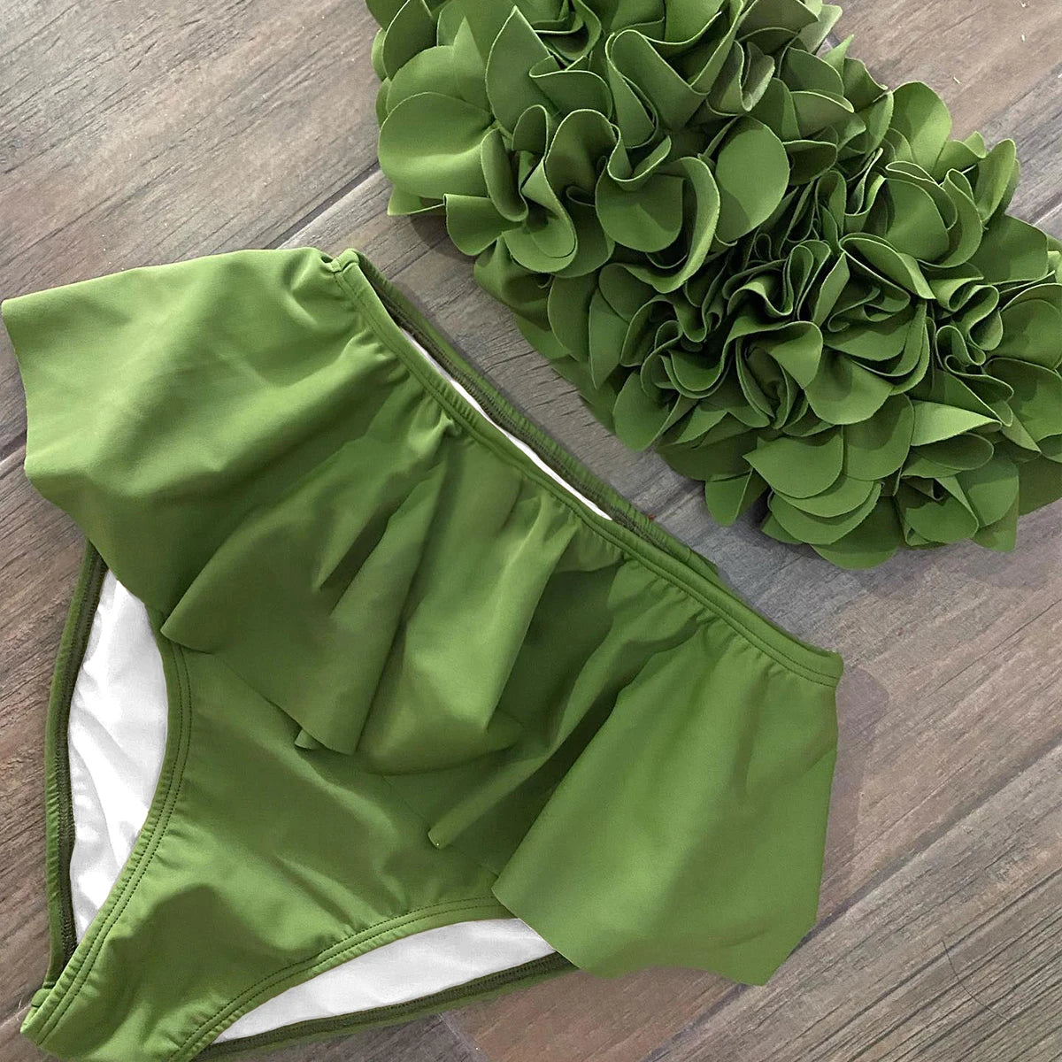 2025 Summer New Sexy Petal Push Up Backless Bikini Set Women Fashion Flower Ruffles Bikini Lady Solid Beachwear Bathing Suit