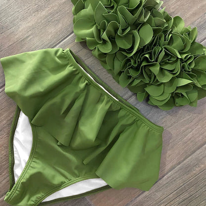 2025 Summer New Sexy Petal Push Up Backless Bikini Set Women Fashion Flower Ruffles Bikini Lady Solid Beachwear Bathing Suit