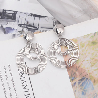 Two-layers Circles Women's Hanging Earrings Gold Color Silver Color Metal Spiral Pendants Dangle Earrings for Female European