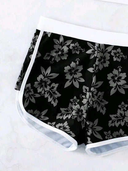 2025 Halter Sporty Bikinis Printed Swimsuit Women High Waist Shorts Swimwear Female Bathers Bathing Swimming Swim Suit Beachwear