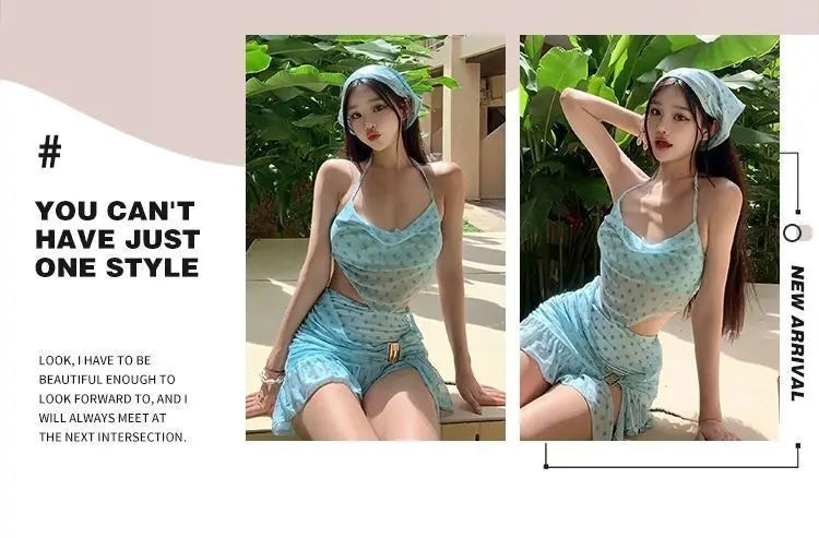 Women's Mint Mambo Bikini Set Luxury Skirted Two-Piece Swim Dress with Push-Up Top Slimming Hot Spring Resort Swimwear
