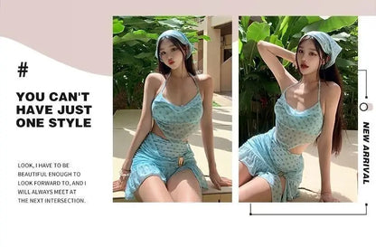 Women's Mint Mambo Bikini Set Luxury Skirted Two-Piece Swim Dress with Push-Up Top Slimming Hot Spring Resort Swimwear