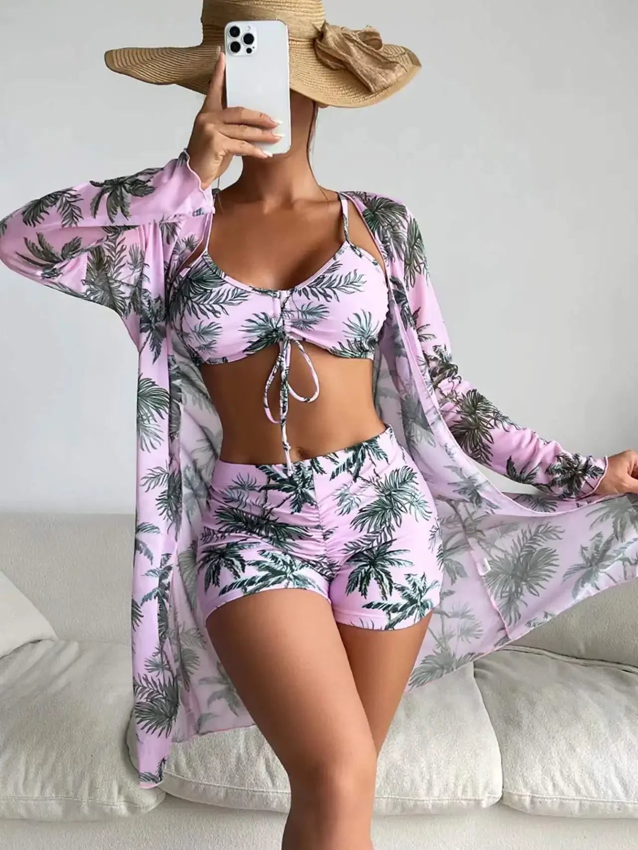 Mingyi New Multi-Color Mesh Cover up Sexy Leg Lengthening Swimsuit Top Bottoms Three-Piece Set Women's Swimwear