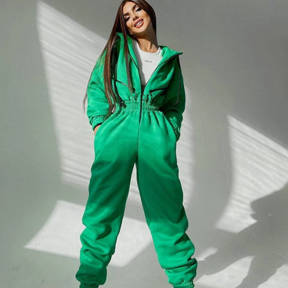 2023 Female Hoodies Jumpsuits One Piece Outfit Warm Fleece Sport Jumpsuit Women Sportswear Playsuit Long Sleeve Zipper Overalls