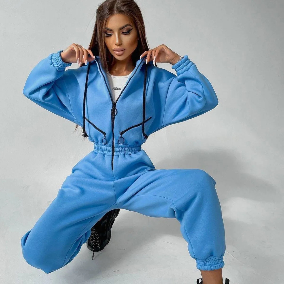 2023 Female Hoodies Jumpsuits One Piece Outfit Warm Fleece Sport Jumpsuit Women Sportswear Playsuit Long Sleeve Zipper Overalls
