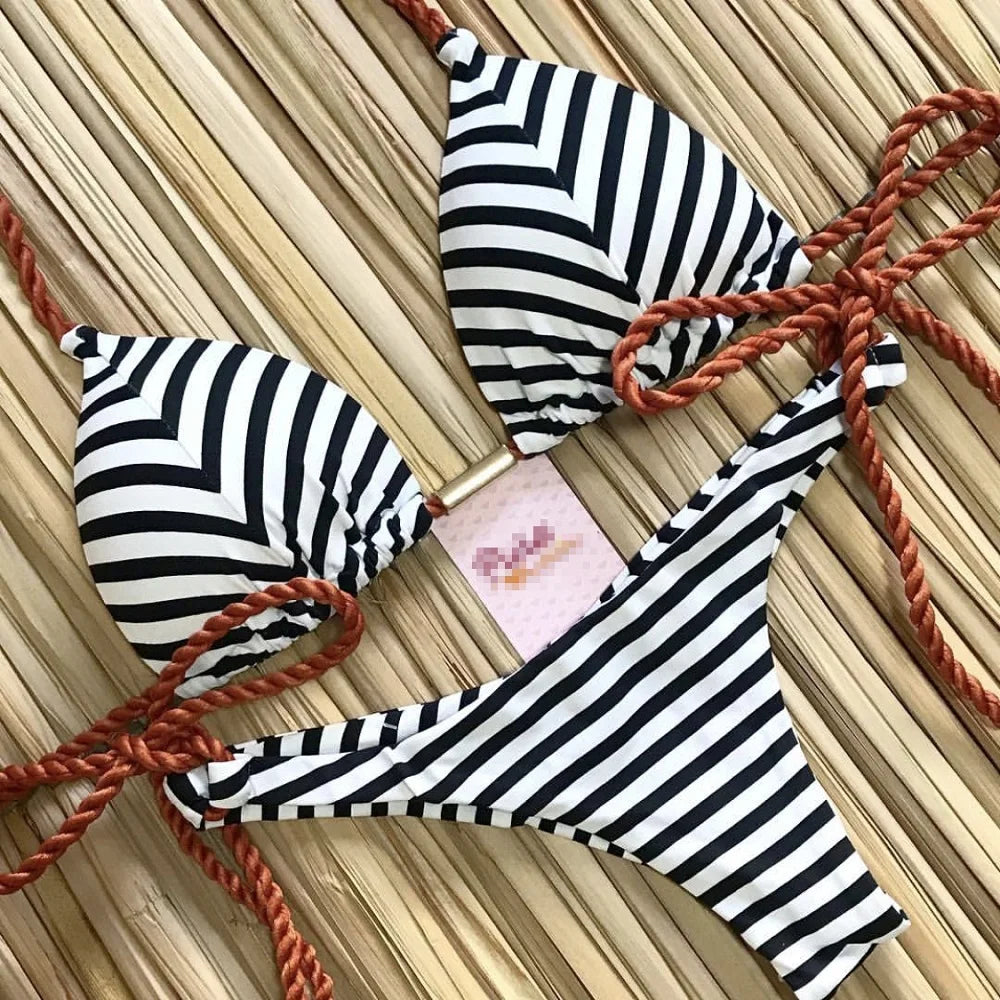 RUOTONGSEPT 2022 Striped Bikini Set Knotted Swimsuit Women Biquinis Beach Sexy Thong Swimwear Bandage Brazilian Mirco Bikinis