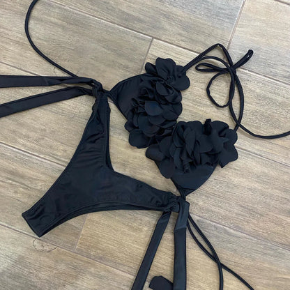2025 Summer New Sexy Petal Push Up Backless Bikini Set Women Fashion Flower Ruffles Bikini Lady Solid Beachwear Bathing Suit