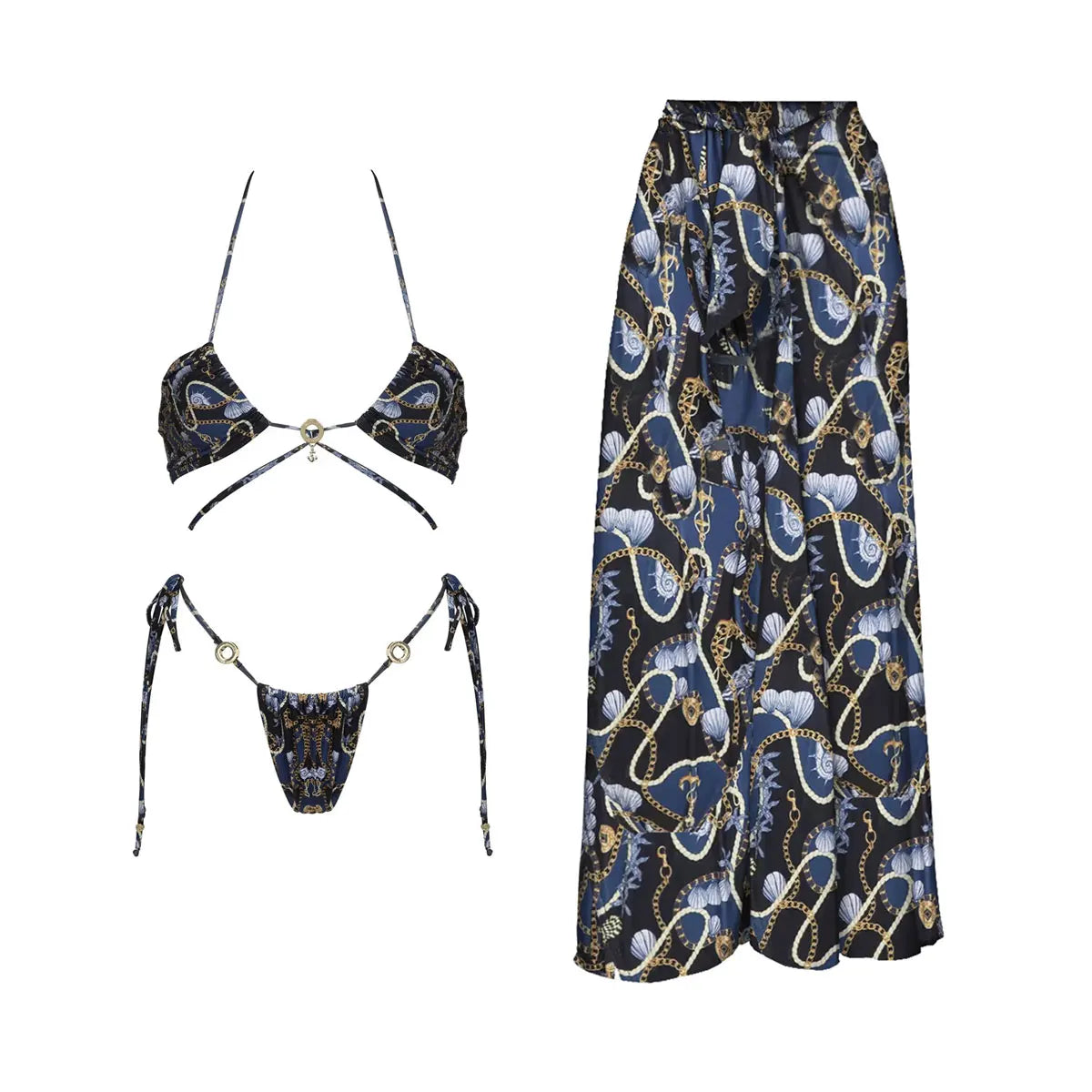 2025 New High Quality Elegant One Piece Swimsuit And Skirt Print Deep-V Lace-up Women Bikini Set Swimwear Party Bathing Suit