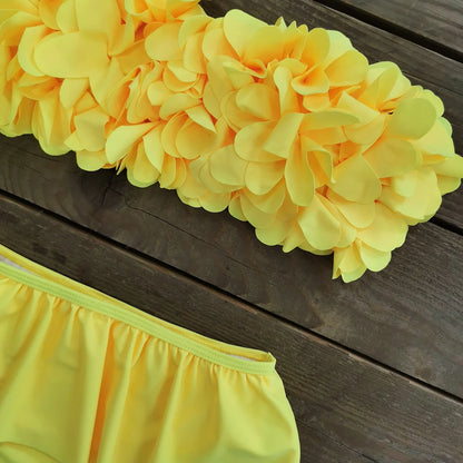 2025 Summer New Sexy Petal Push Up Backless Bikini Set Women Fashion Flower Ruffles Bikini Lady Solid Beachwear Bathing Suit