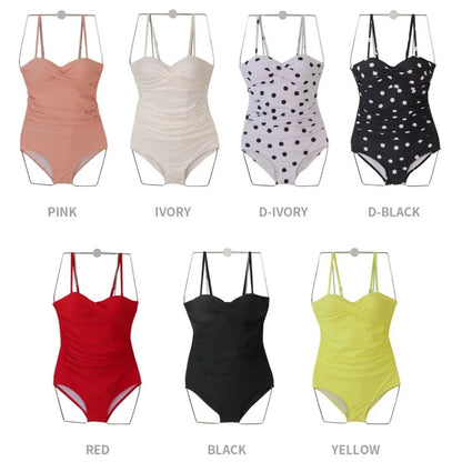 2024 Women One Piece Swimsuit Korean Red Beach Wear Tummy Control Bathing Suit Female Backless Monokini Padded Swimming Pool