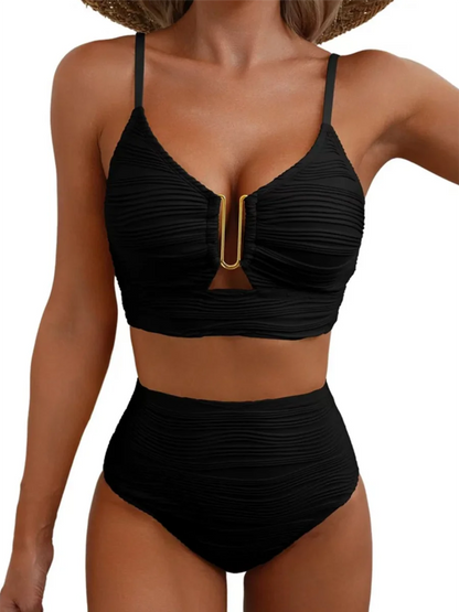 U-wire Bikinis 2025 Women High Waist Swimwear Solid Swimsuit Female Beachwear Summer Bathers Bathing Swimming Swim Suit XXL