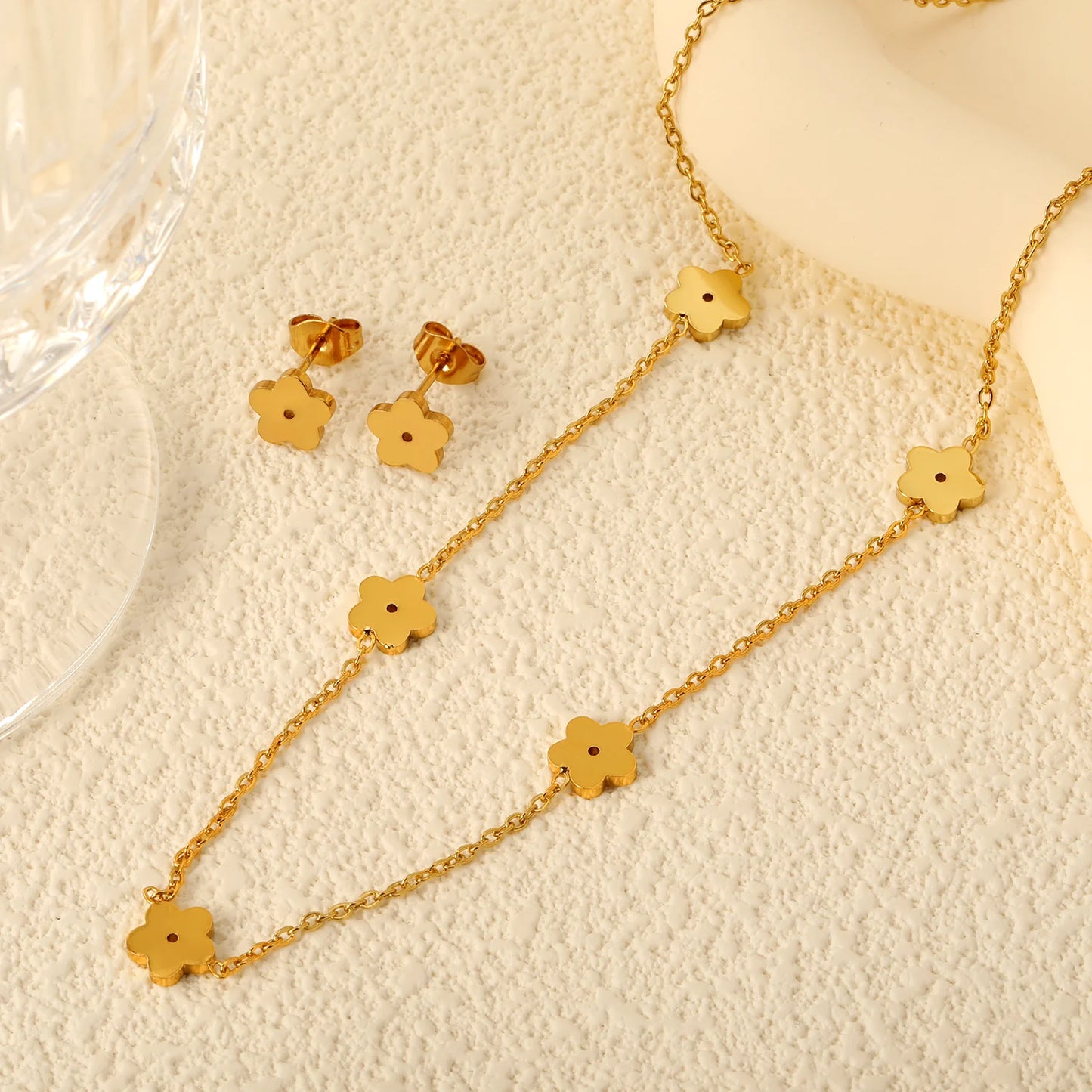 LUXUKISSKIDS Fashion Cubic Love Heart Minimalist Jewelry Set Necklace Earrings Bracelets Stainless Steel Women/Girls Accesories