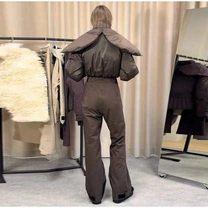 Cotton Ski Women's Winter Jumpsuit Sets Zipper Loose Jacket Straight Pants Suits Skiwear Snow Commute Street Outdoors Romper