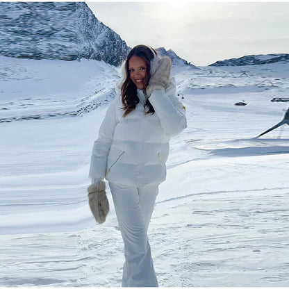 Cotton Ski Women's Winter Jumpsuit Sets Zipper Loose Jacket Straight Pants Suits Skiwear Snow Commute Street Outdoors Romper