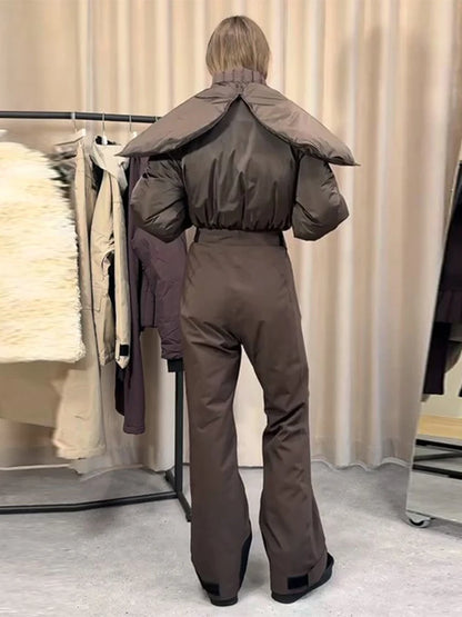 Cotton Ski Women's Winter Jumpsuit Sets Zipper Loose Jacket Straight Pants Suits Skiwear Snow Commute Street Outdoors Romper