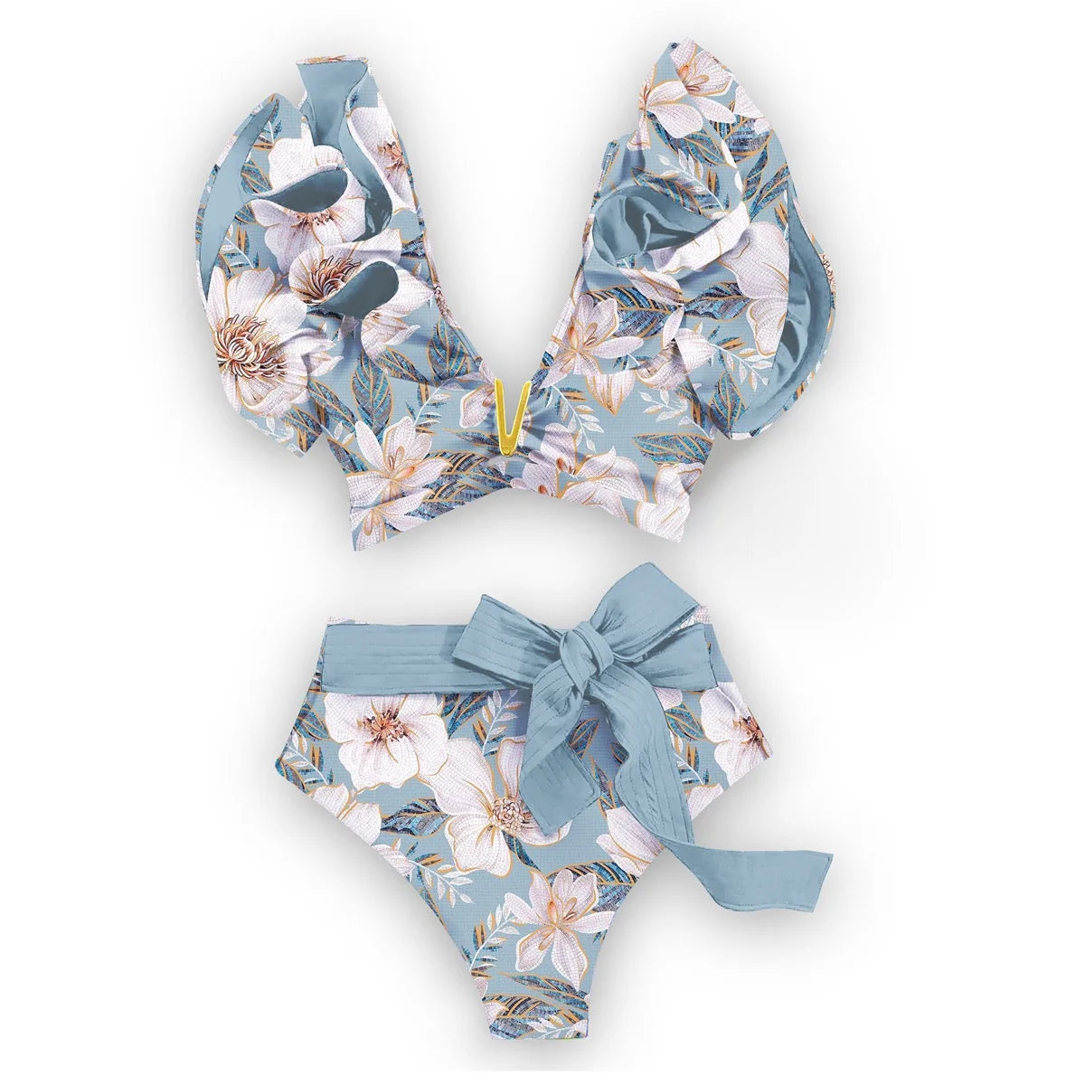 2025 Print Bikini Women Swimwear Push Up Swimsuit High Waist Biquini Halter Backless Bathing Suit Ruffle Beach Wear Summer