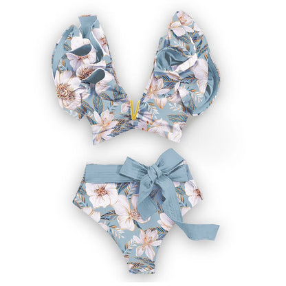 2025 Print Bikini Women Swimwear Push Up Swimsuit High Waist Biquini Halter Backless Bathing Suit Ruffle Beach Wear Summer