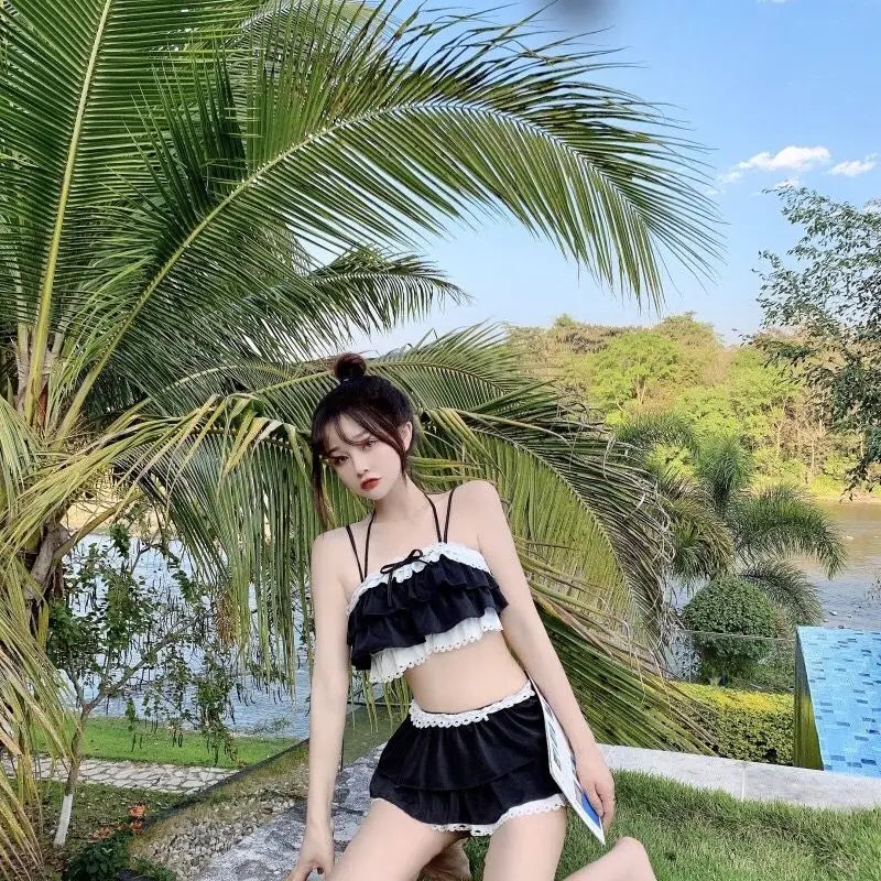 Bikini Sets Women Kawaii Girlish Design Tender Teens Slim Chic Beach Simple Feminino Daily Ruffles Japan Style Cool Sexy