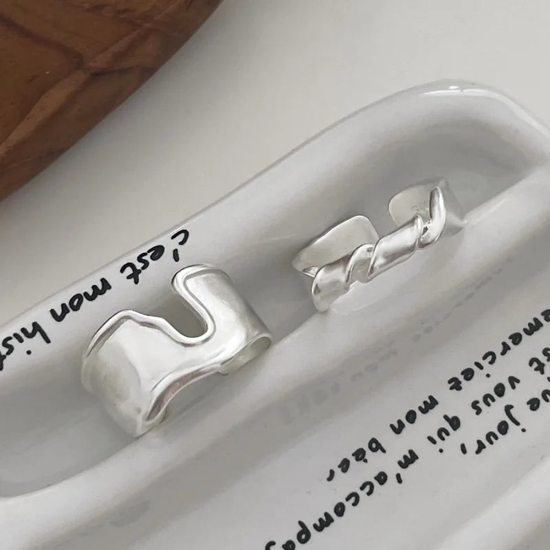 VENTFILLE 925 Sterling Silver Rings INS Fashion Hip Hop Vintage Couples Hollow Lines Punk Thai Silver Party Adjustable  Jewelry