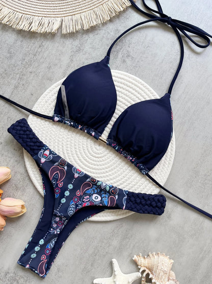 RUOTONSEPT Print Halter Mini Thong High Cut Bikini Female Swimsuit Women Swimwear Two-pieces Bikini set Bather Bathing Suit Swim