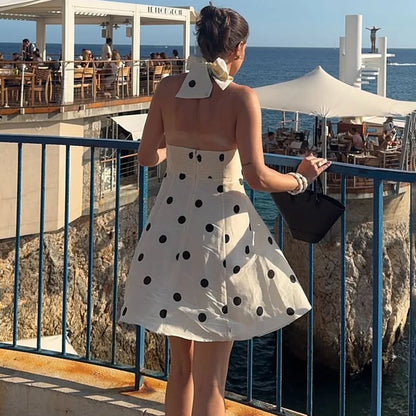 Ticketsx Polka Dot Dress Women's Sexy Scarf One Shoulder Backless Pleated Strapless Mini Dress Female Summer Luxury Loose Dress
