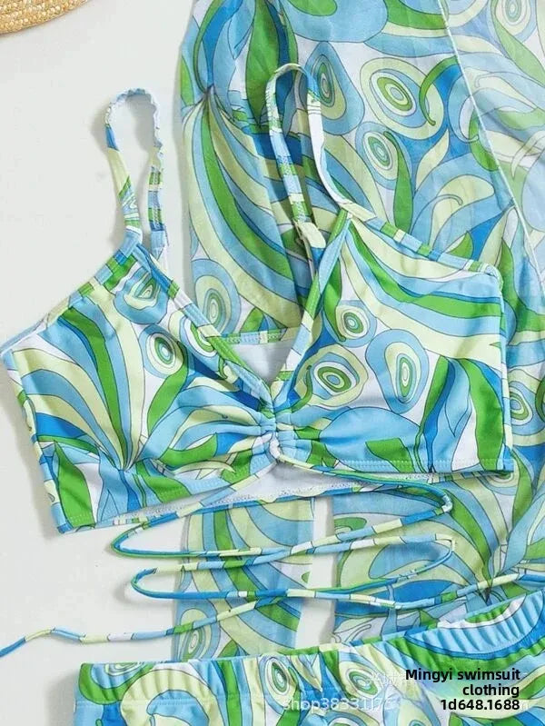 Mingyi New Multi-Color Mesh Cover up Sexy Leg Lengthening Swimsuit Top Bottoms Three-Piece Set Women's Swimwear