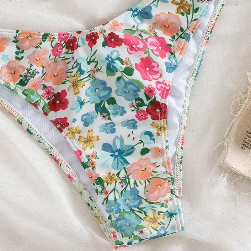 Floral Print Bandeau Bikini Set Off Shoulder Push Up Swimsuit Women Tube Top Bikinis Knot Swimwear 2024 Sexy Summer Bathing Suit