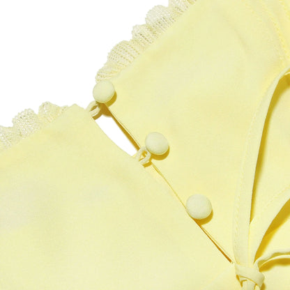 Mingmingxi 2024 Summer Lovely A Line Dress Yellow Sexy Party Dresses Hollow Out Lace Up Elegant Holiday Dress Women