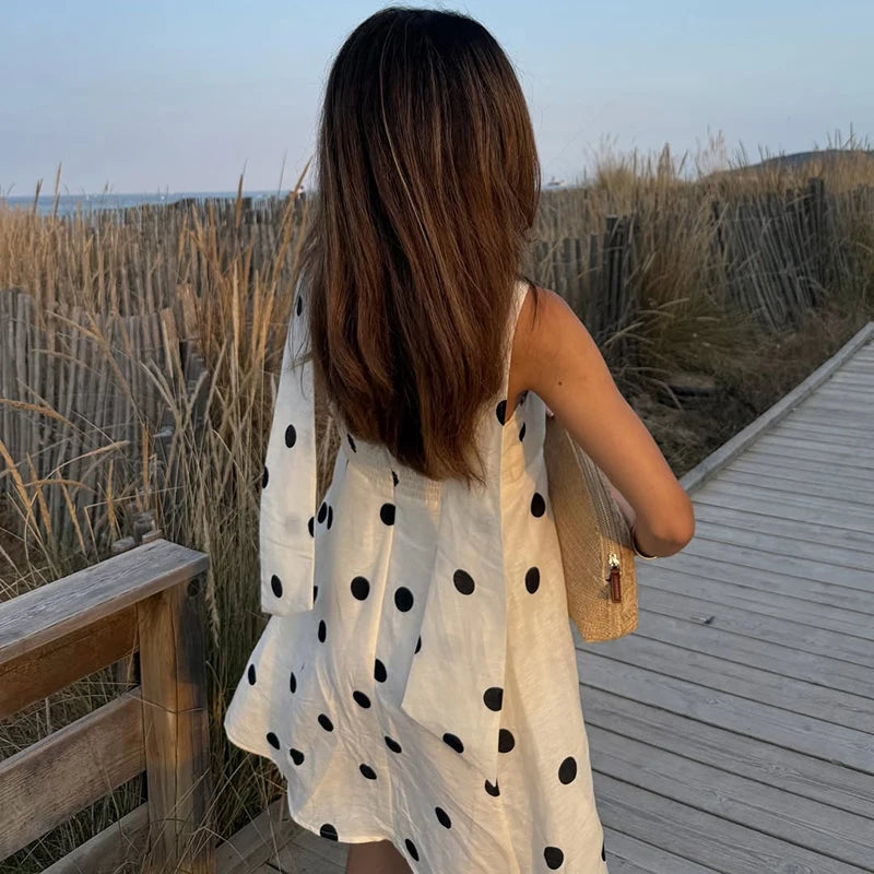 Ticketsx Polka Dot Dress Women's Sexy Scarf One Shoulder Backless Pleated Strapless Mini Dress Female Summer Luxury Loose Dress