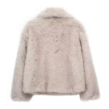 MUJER Faux Fur Coat Plush Fluffy Women's Jacket 2025 Woman Autumn Winter New in Outerwears White Red Gray Black Blends Coats