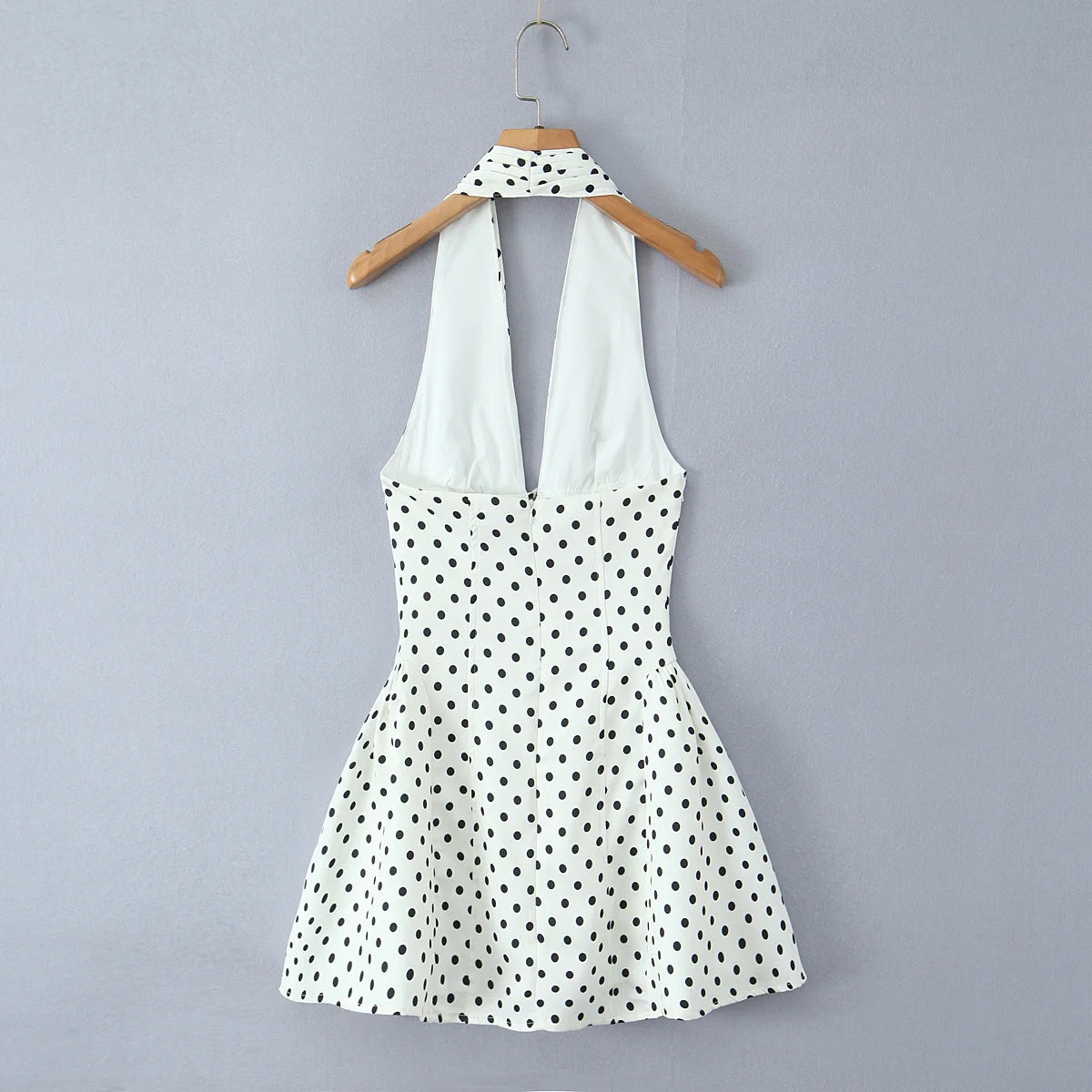 YENKYE French Style Retro Polka Dot Deep V Halter Dress Women Sexy Backless A-line Slim Sweet Elegant Mini Dresses Summer Robe