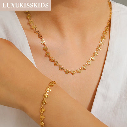 LUXUKISSKIDS Fashion Cubic Love Heart Minimalist Jewelry Set Necklace Earrings Bracelets Stainless Steel Women/Girls Accesories