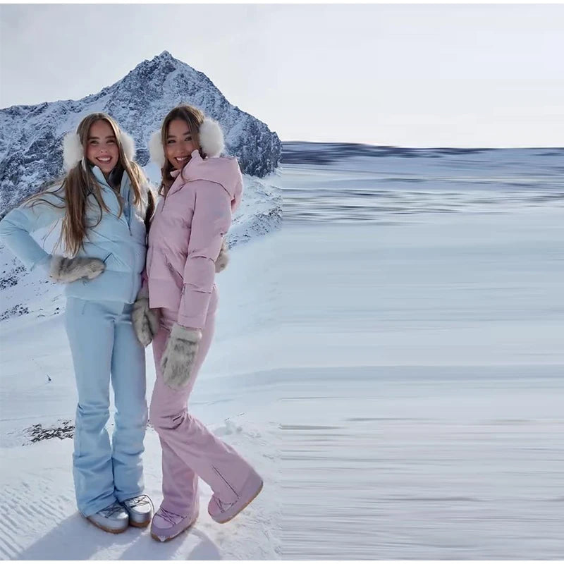 Cotton Ski Women's Winter Jumpsuit Sets Zipper Loose Jacket Straight Pants Suits Skiwear Snow Commute Street Outdoors Romper