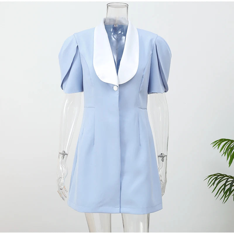 Elegant Lapel Short Sleeve High Waist One Button Dresses Fashion Bodycon Mini A-line Dress Summer New Lady Street Party Vestidos