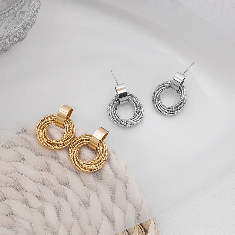 Vintage Metal Round Drop Earrings for Women Trendy Party Geometry Statement Jewelry Multilayer Small Circle Dangle Earrings